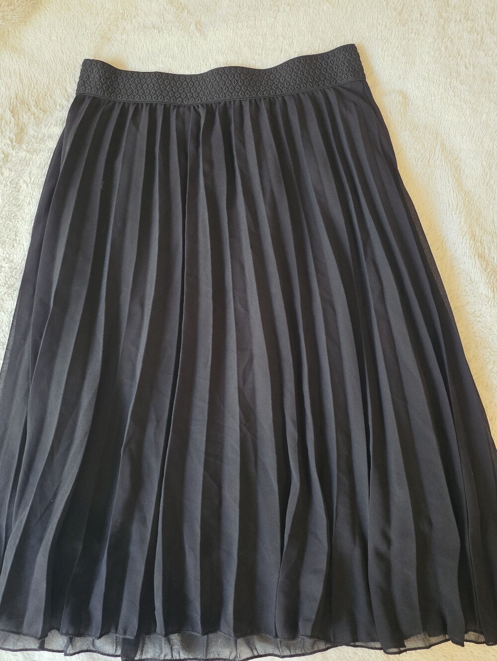 Metro Wear Black Pleated Chiffon Midi Skirt With Elastic Waist XL